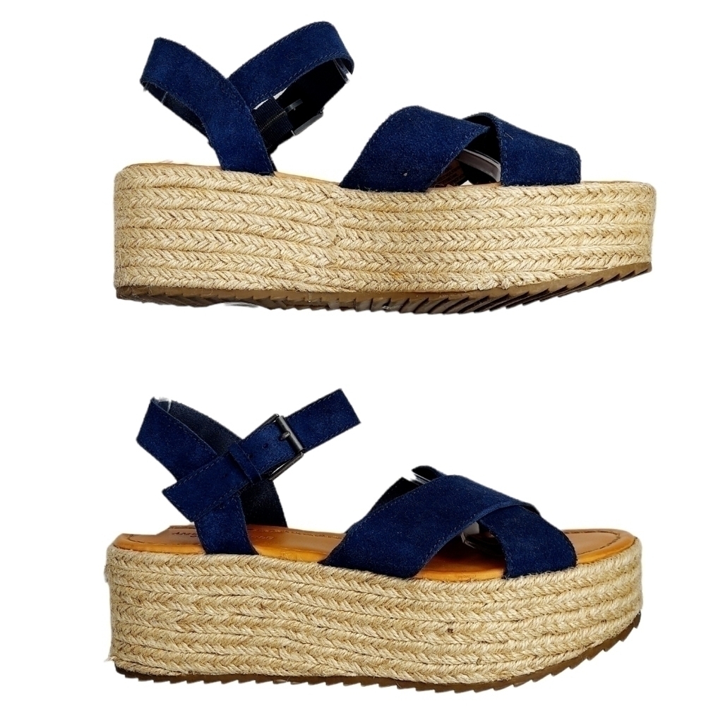 American Eagle Women's Size 9 Espadrille Sandal Platform Strappy Navy Suede EUC